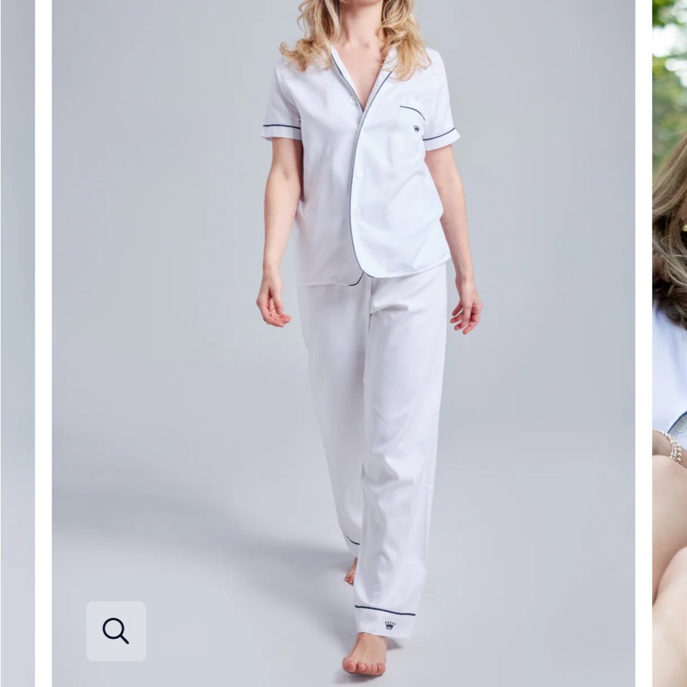Pajama set White Button-Down Shirt with Navy Trim